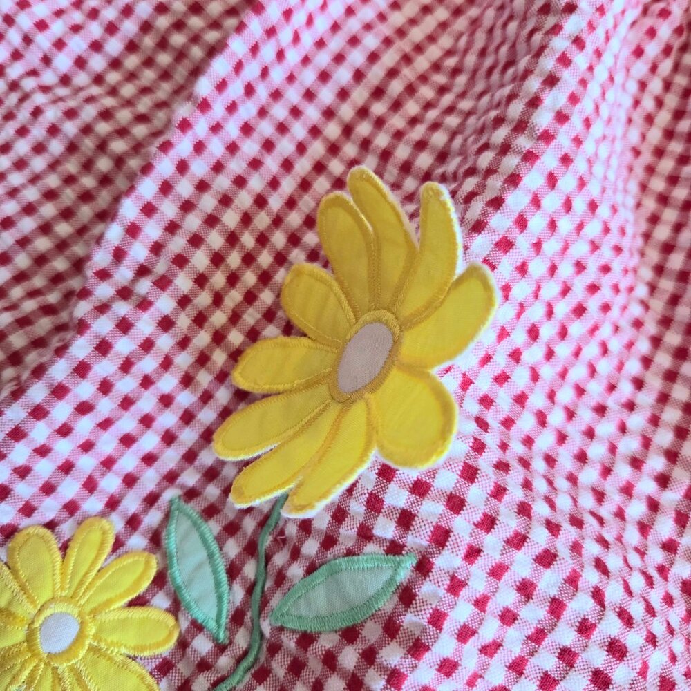 Vintage Toddler Girls  No Kidding Red Gingham Flower Applique Dress 3T - Picture 6 of 8